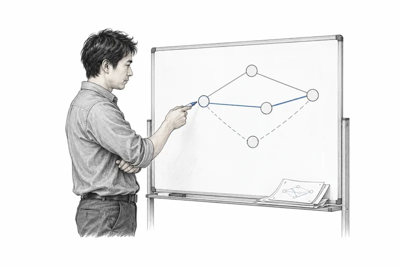 BGP 路由公告、路徑策略與流量規則規劃的技術情境插畫。