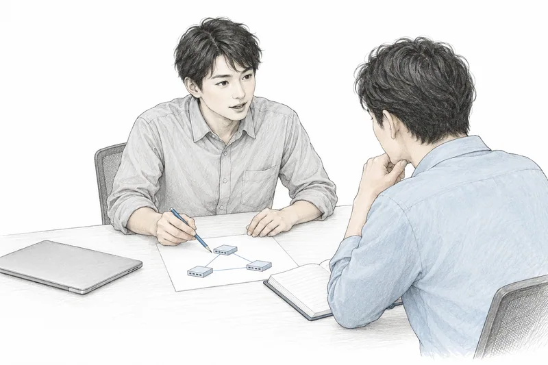 服務需求討論與交付規劃的工作情境插畫。